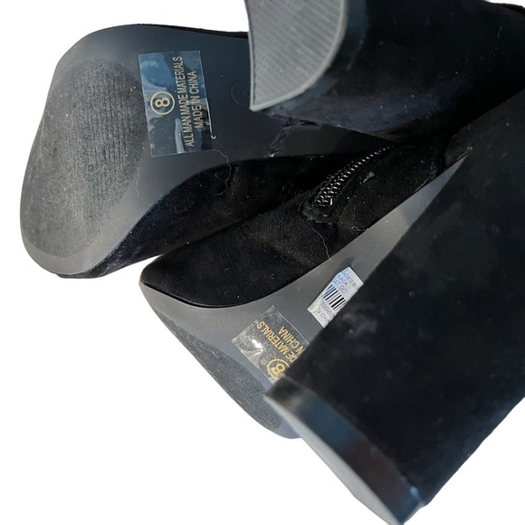 Liliana Thigh High Floral Embroidered Faux Suede 4.5” Heel Open Toe Heel Boots 8 - Picture 6 of 9